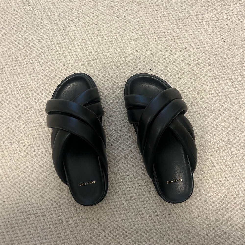 Anine Bing Black Mules with Padded Straps